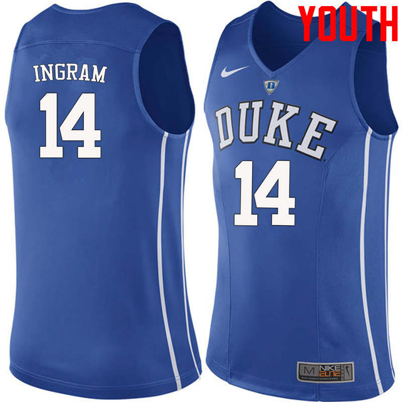 Youth #14 Brandon Ingram Duke Blue Devils College Basketball Jerseys-Blue